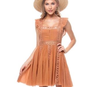 Free People Lace Trimmed Brown Mini Dress